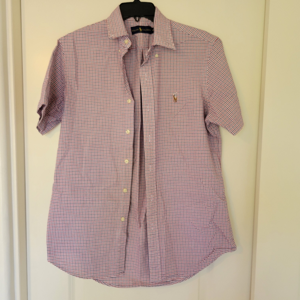 Ralph Lauren Men's Red Checkered Oxford Dress Shirt Size Small